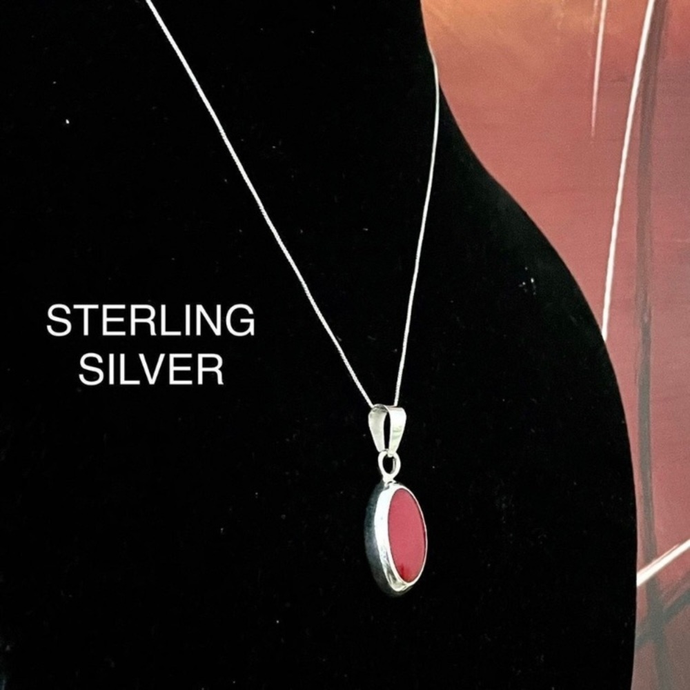 925 RED JASPER MARQUISE OVAL PENDANT NECKLACE STERLING SILVER WOMANS CHAIN